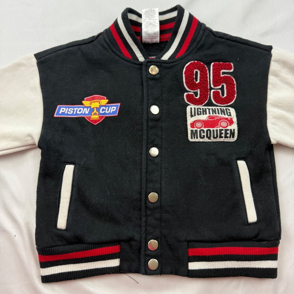 Disney Pixar Cars Varsity Jacket Kids 2T Black Lightning McQueen Piston Cup 95